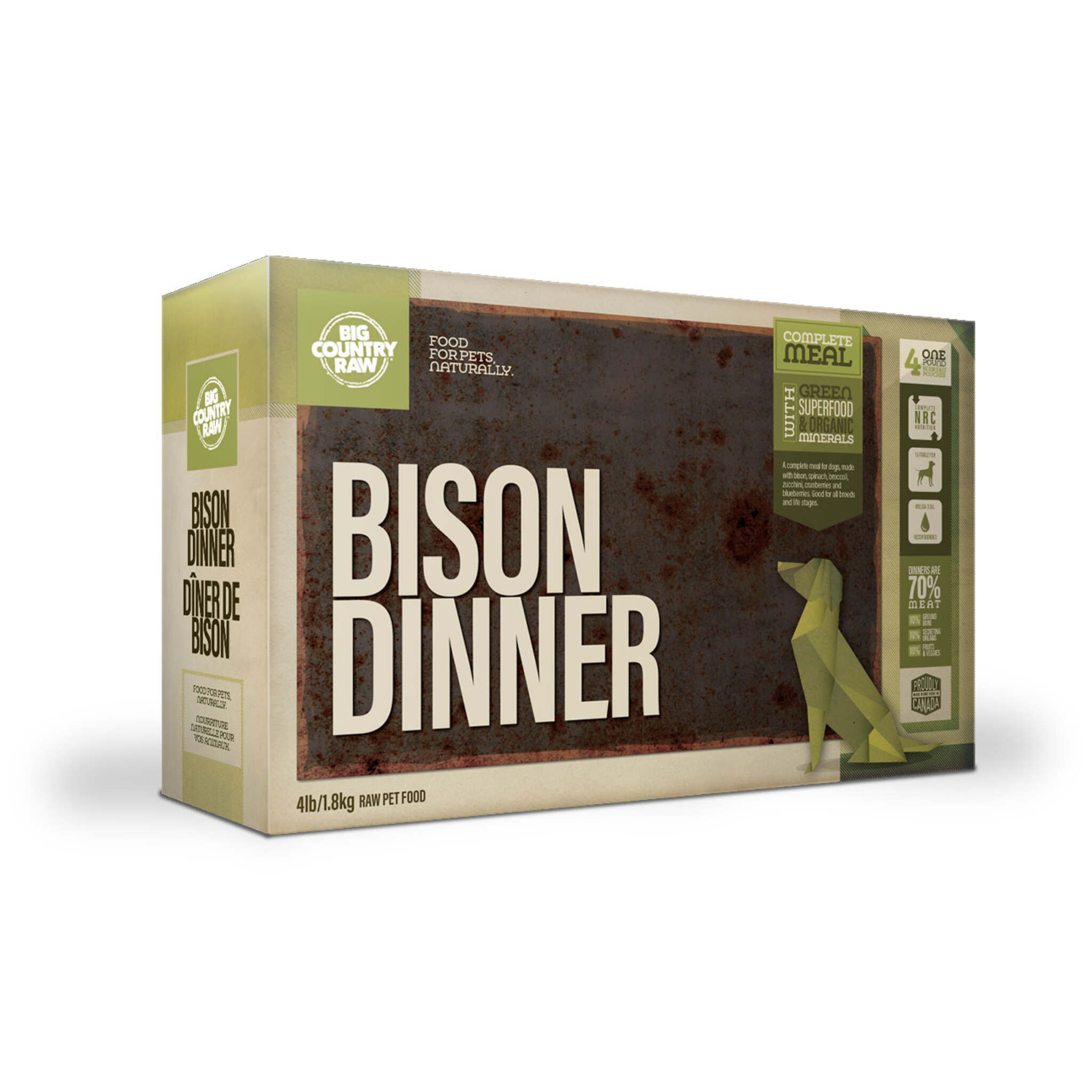 Big Country Raw Bison Dinner Carton 4 x 1 lb Grindstone Pet Supplies