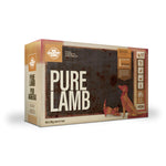 A carton of Big Country Raw dog food, Pure Lamb recipe, 4 lb (contains four 1 lb patties), requires supplementation and freezing.