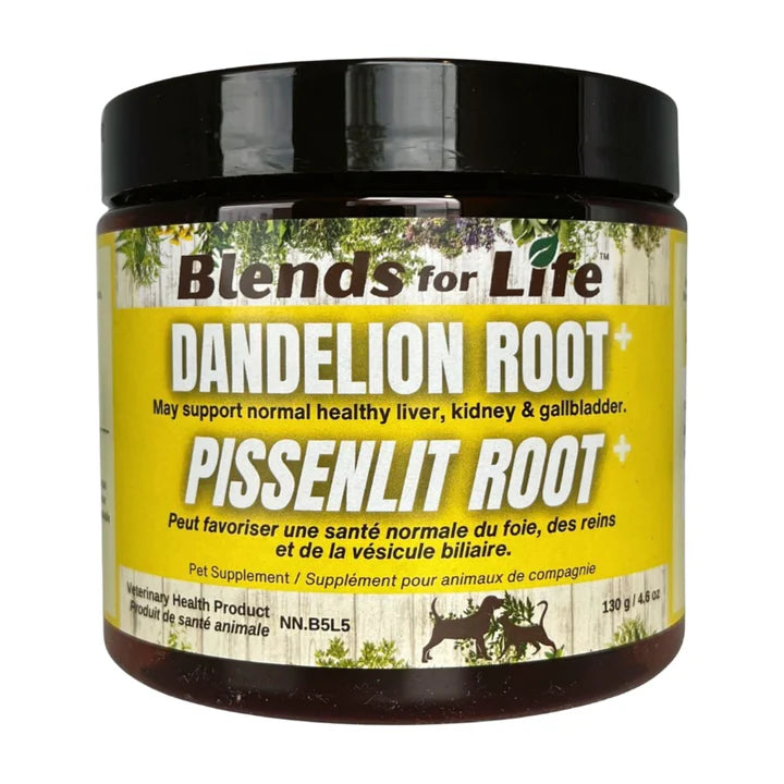 130 gram jar of Blends for Life Dandelion Root pet supplement. 