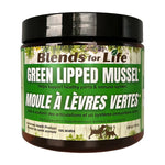 160 gram jar of Blends for Life Green Lipped Mussel pet supplement. 