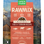 Front view of a bag of Open Farm Rawmix Ancient Grains Tide & Terrain formula. 3.5 lbs. 